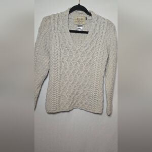 Aran Sweater Market Ireland Virgin Wool Gray Lattice Cable Knit VNeck Sweater XS